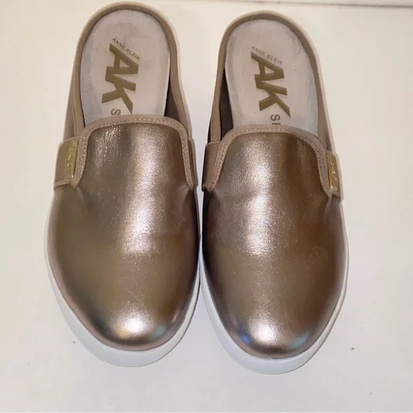 Anne Klein AK Sport Bronze Metallic Slip On Wedge Slides Mules - Picture 4 of 16